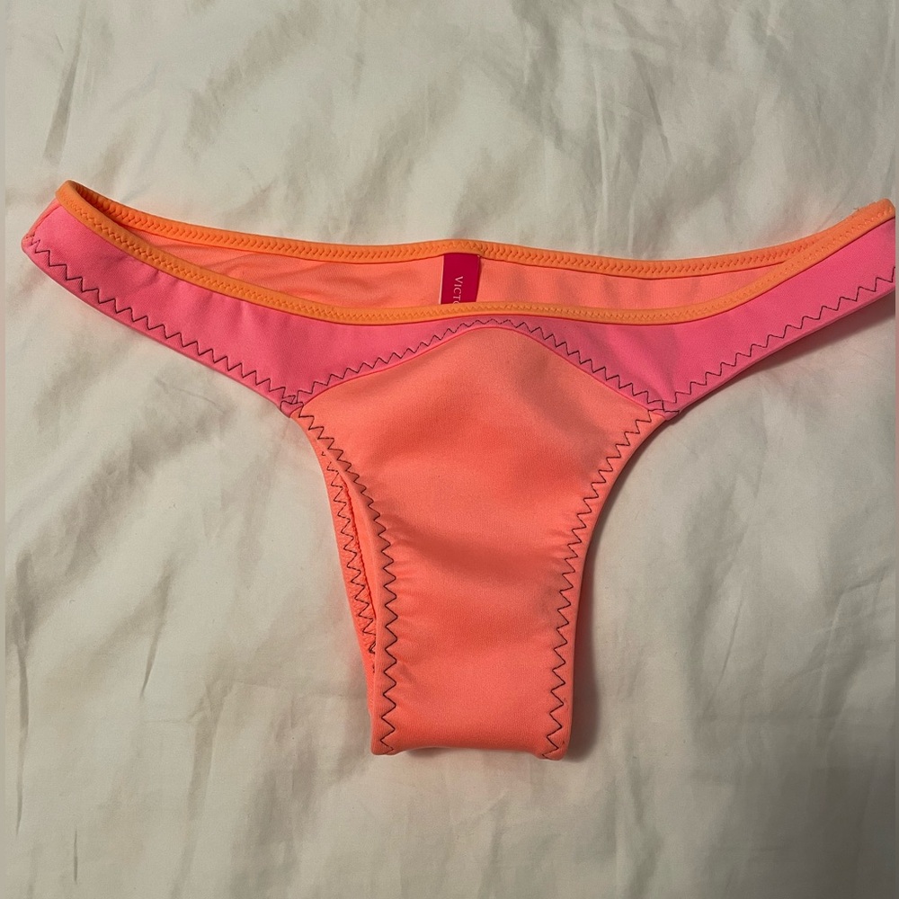 RARE Victoria Secret NEOPRENE SURF CHEEKY SWIM BOTTOMS XS Pink and Orange